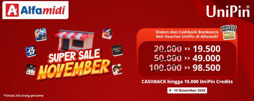 Top Up Game Favorit Pakai Voucher Game UniPin di Alfamidi, Dapatkan DISKON dan CASHBACK SUPER!